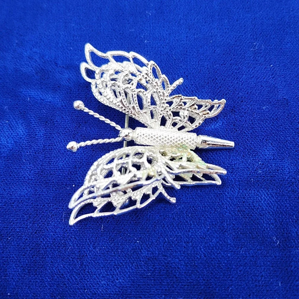 Monet Butterfly Brooch Pin Silver Tone Vintage Jewelry